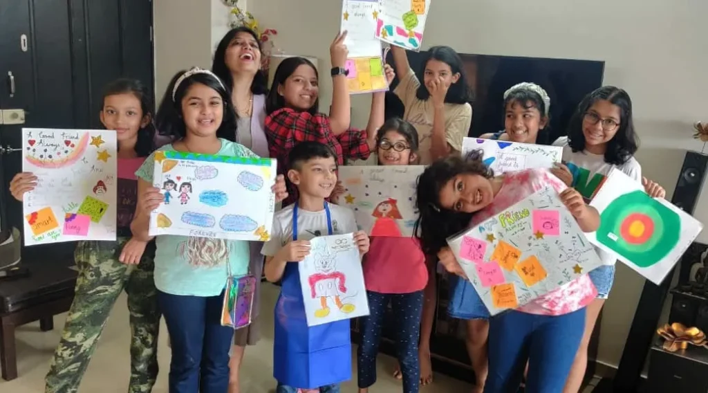 A lively and colorful paint party, filled with laughter and creativity, where participants are creating beautiful artworks.